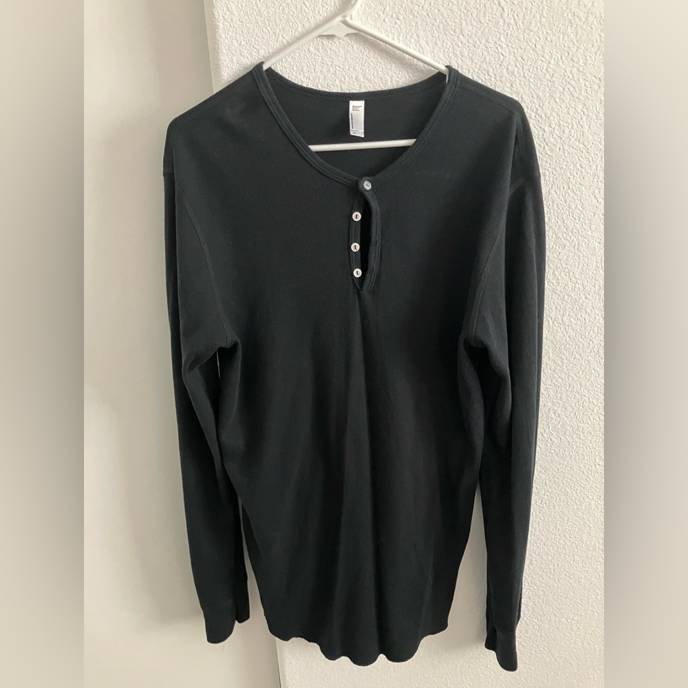 American Apparel Black Buttoned Henley Top
